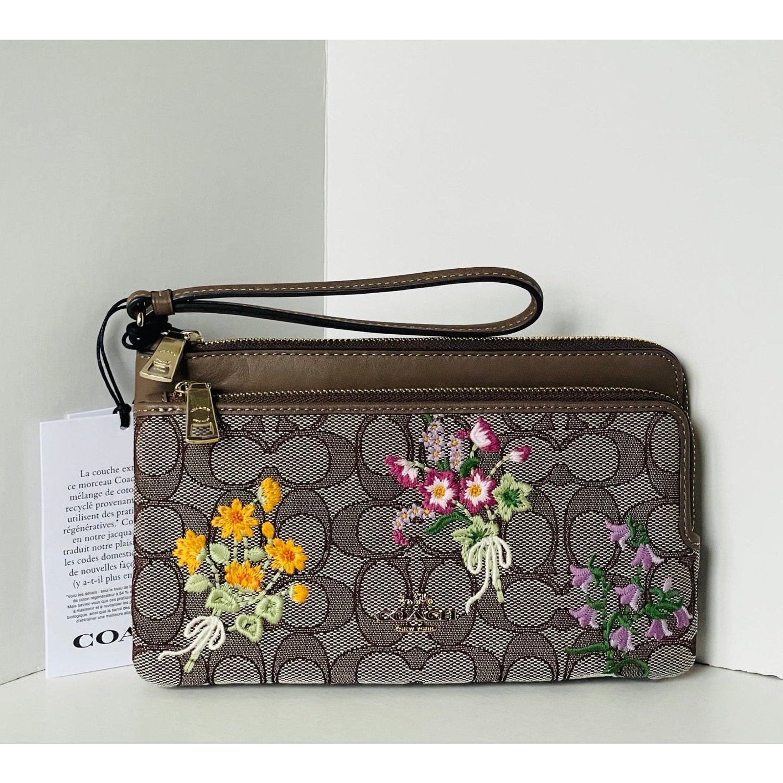 Coach Double Zip Wristlet Signature Jacquard Floral Embroidery Cef63
